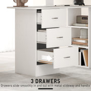Computer Desk With Drawers and 3 Storage Shelves for Home Office Workstation, White