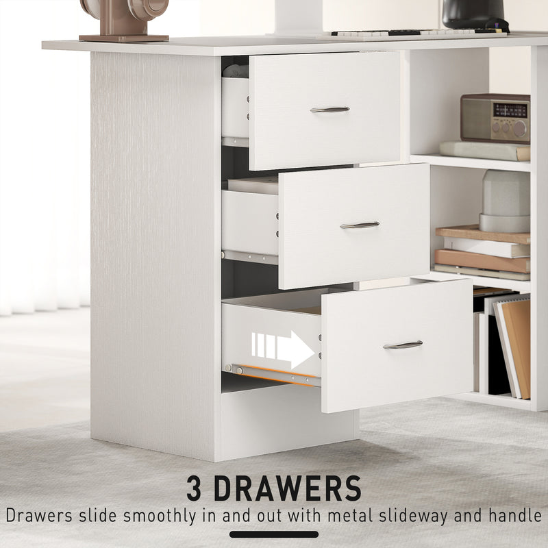 Computer Desk With Drawers and 3 Storage Shelves for Home Office Workstation, White