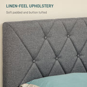 Grey Double Bed Frame with Adjustable Linen Headboard and Wooden Slats by HOMCOM