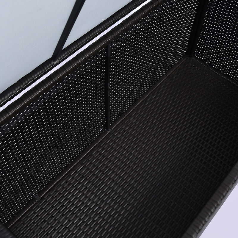 Dark Brown Rattan Garden Storage Box 284L With Gas Lift Lid For Tools And Accessories