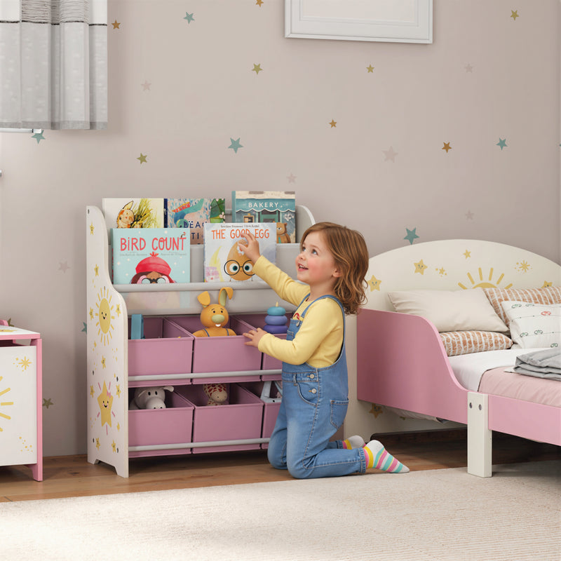 Kids Storage Shelf With Book Rack and Removable Drawers for Easy Organisation Pink AOSOM