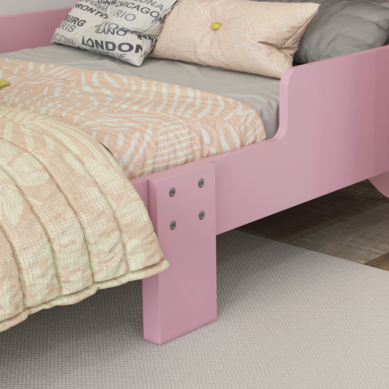 Toddler Cat Bed Frame with Guardrails for Ages 3 to 6 Fun Kids Bedroom Furniture, Pink