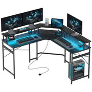 Black L Shaped Work Desk with LED Lights for Home Office by HOMCOM