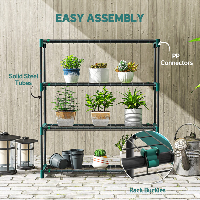 4 Tier Steel Plant Stand Set for Indoor or Outdoor Space Saving Display Dark Green Outsunny