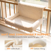 Cat bed hung on a balcony rail with 180 GSM plush and PP cotton filling callouts