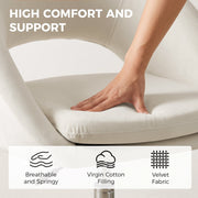 Close-up of a hand pressing the double-layer cushion showing the breathable cream velvet fabric