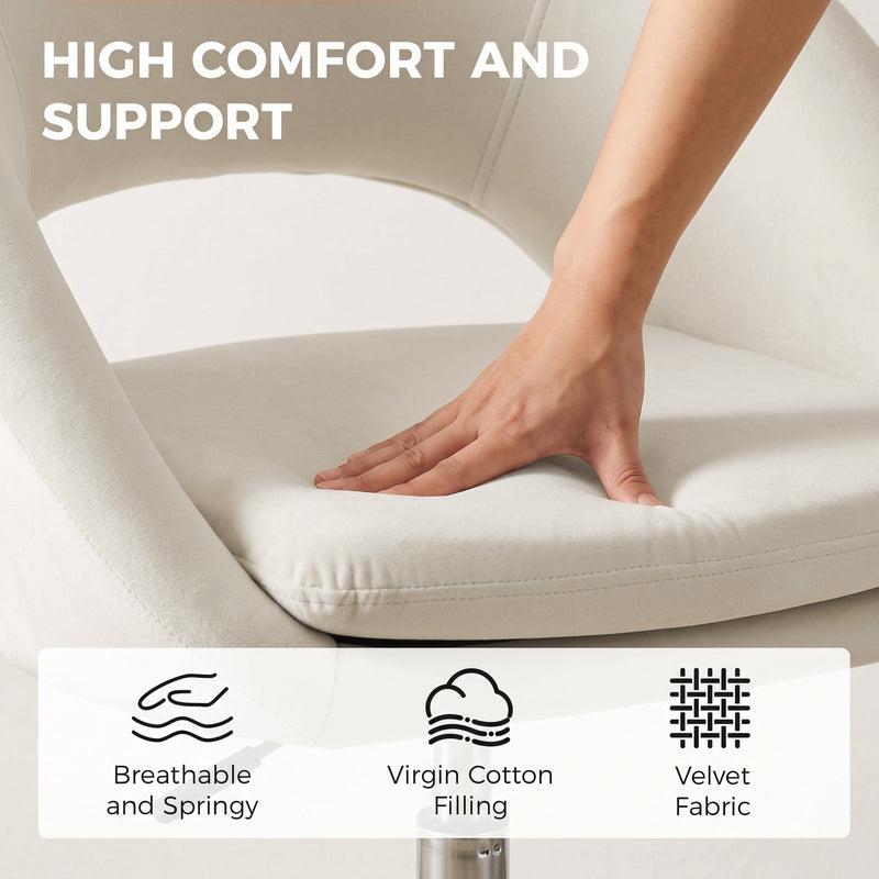 Close-up of a hand pressing the double-layer cushion showing the breathable cream velvet fabric