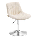 Cream white swivel dressing stool with a curved backrest and chrome base on a plain background