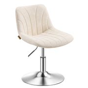 Cream white swivel dressing stool with a curved backrest and chrome base on a plain background