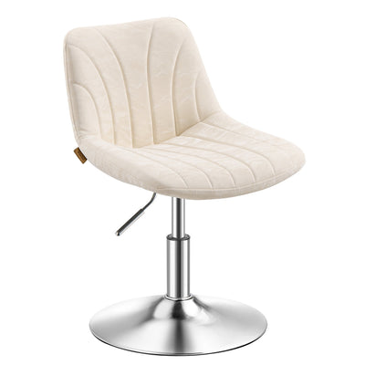 Cream white swivel dressing stool with a curved backrest and chrome base on a plain background