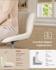 Person seated on the stool with a comparison of a gently reclined curved backrest