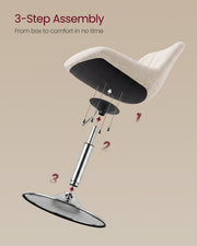 Three-step assembly diagram showing the seat, gas cylinder and base