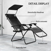 Black Zero Gravity Reclining Outdoor Chair with Shade Cup Holder and Cushion by Outsunny