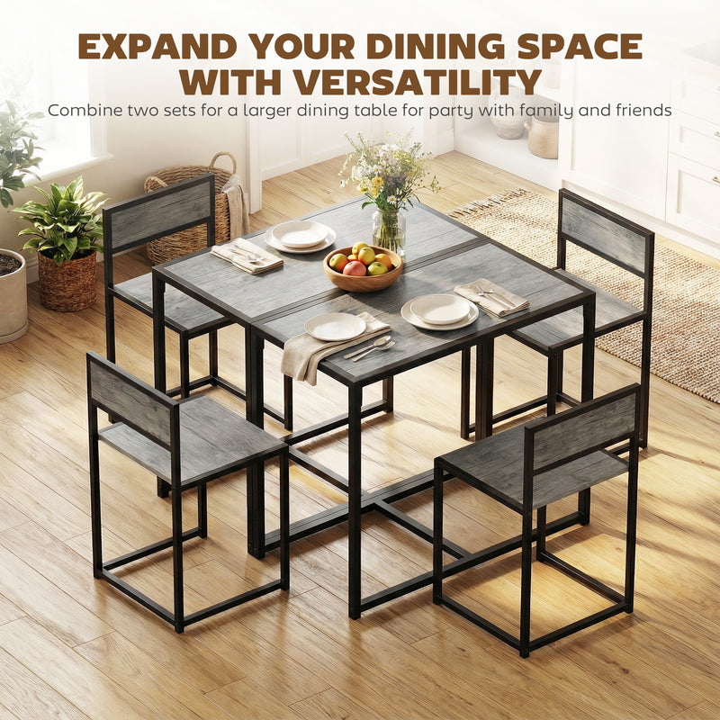 3 Piece Dining Table and Stool Set With Wood Effect Finish for Small Spaces, Charcoal Grey, 90L x 47W x 76H cm
