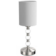 Front studio view of the crystal stem table lamp with its cylinder shade