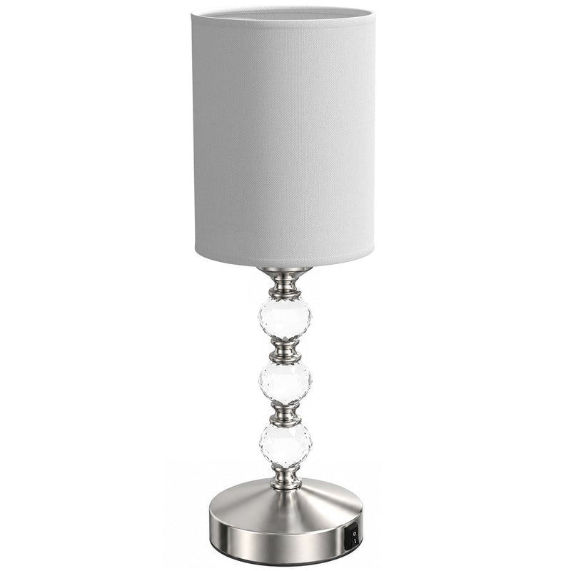 Front studio view of the crystal stem table lamp with its cylinder shade