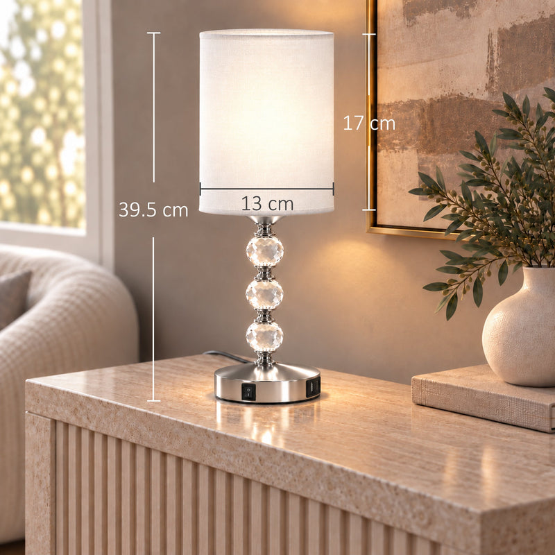 Lamp measurements on a marble sideboard: 39.5 cm tall with a 13 cm by 17 cm shade
