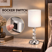 Base-mounted rocker switch close-up for easy on and off