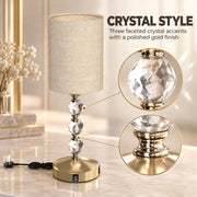 Crystal style graphic with close-ups of the three faceted crystal accents and polished base