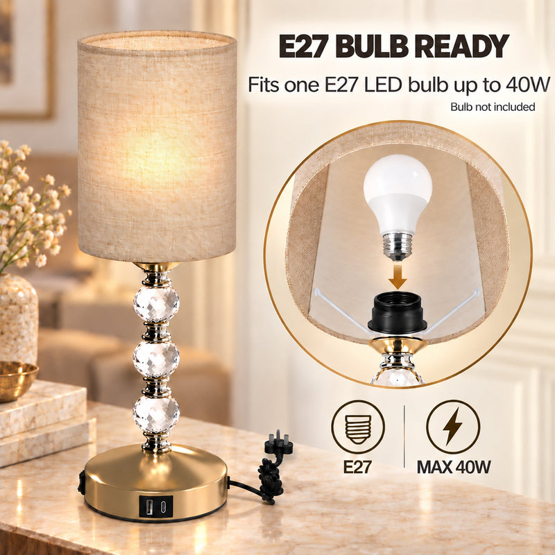 E27 bulb ready graphic showing one LED bulb up to 40 W, bulb not included