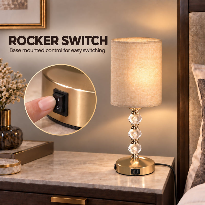 Rocker switch graphic with a finger pressing the switch on the lamp base
