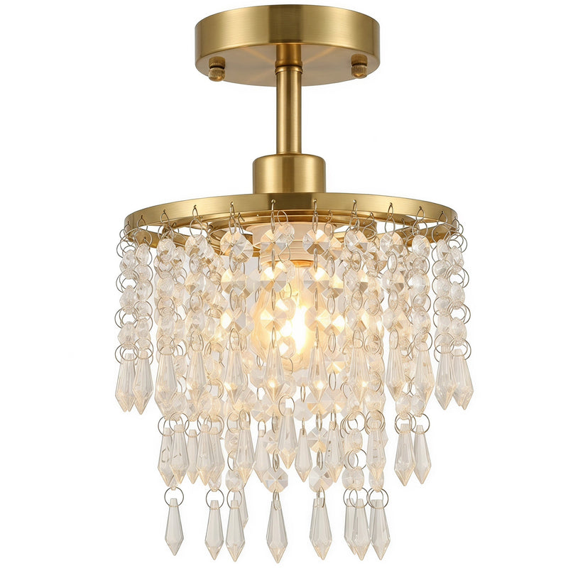 HOMCOM Gold Tone crystal ceiling chandelier with 57 crystal strands, studio shot