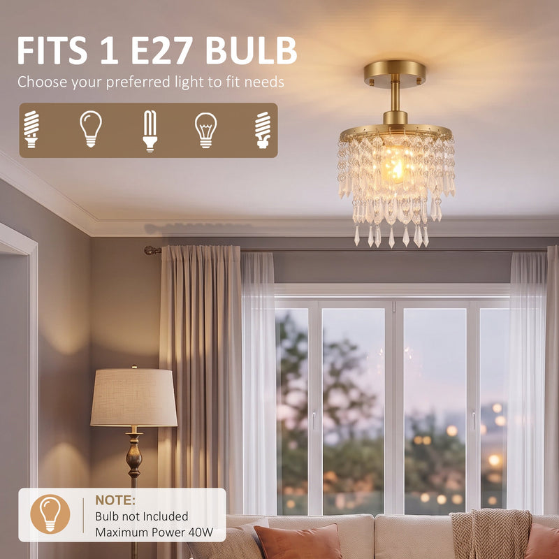 Diagram showing the fixture fits 1 E27 bulb up to 40W, bulb not included