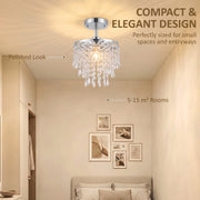 Silver Tone ceiling light in a small bedroom, marketing panel noting 5-15 sqm rooms