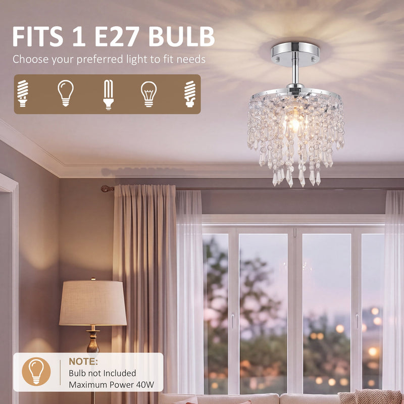 Diagram showing the fixture fits 1 E27 bulb up to 40W, bulb not included