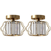 Pair of crystal ceiling lights with round canopies and 12 crystal bars, studio shot