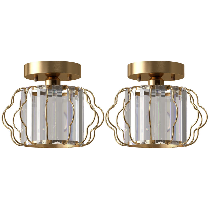 Pair of crystal ceiling lights with round canopies and 12 crystal bars, studio shot