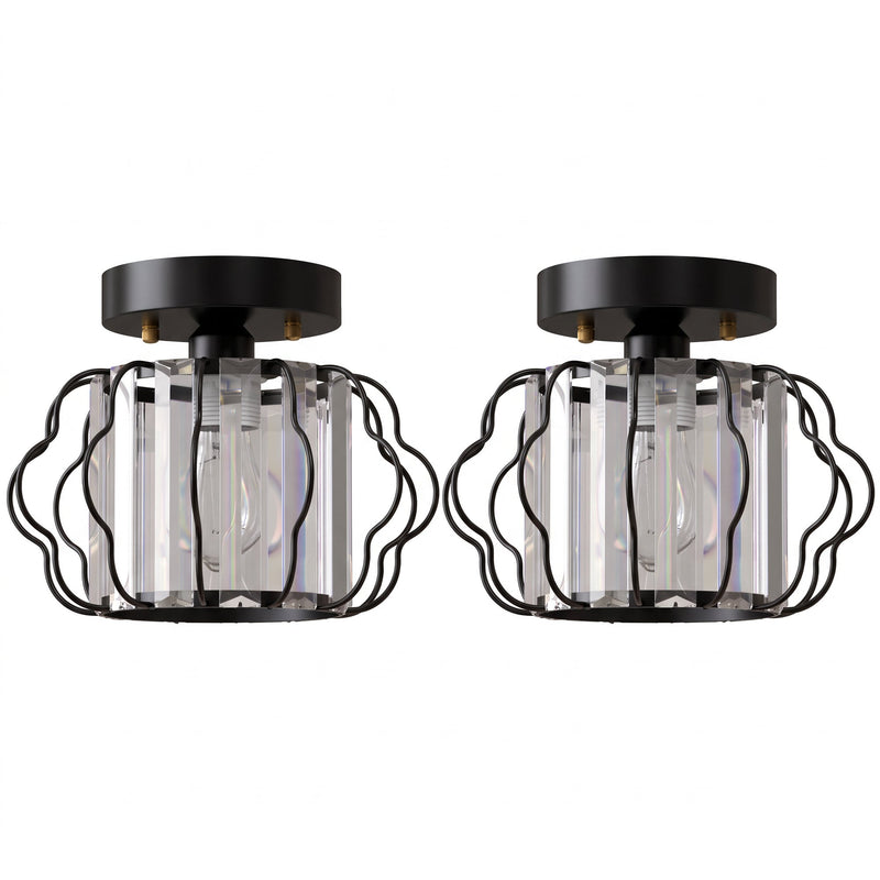 Two semi-flush crystal ceiling lights side by side on a white background
