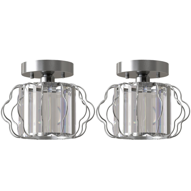 Set of 2 crystal semi-flush lights photographed on a plain white background