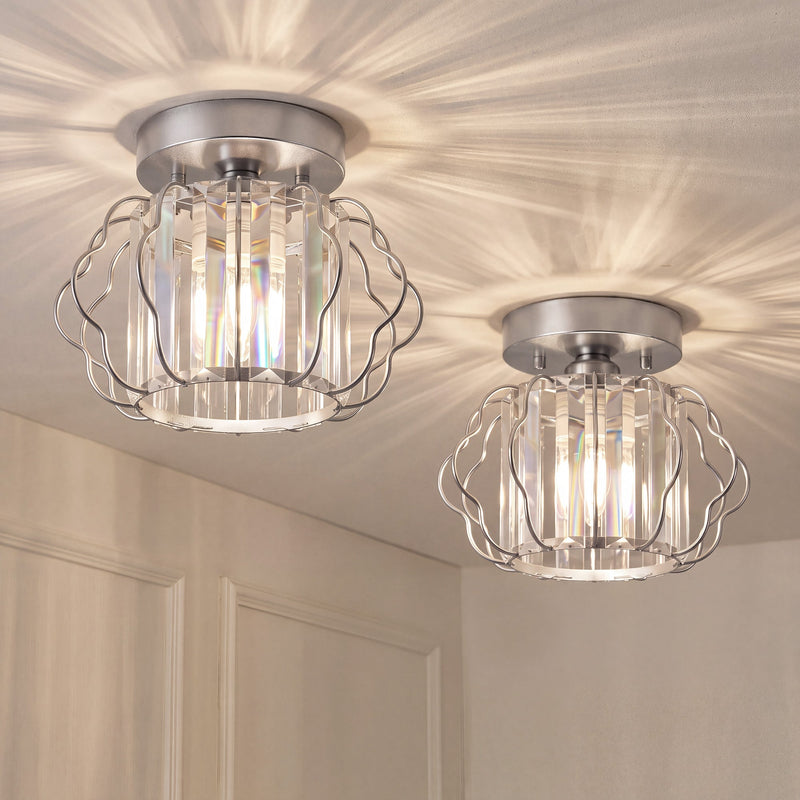 Crystal ceiling lights turned on, spreading a star-shaped glow over the ceiling