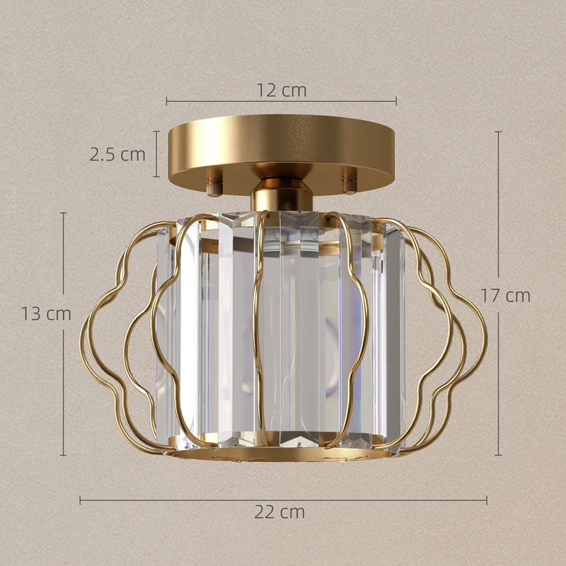 Dimensions diagram of the crystal ceiling light: 22 cm wide, 17 cm high, 12 cm canopy