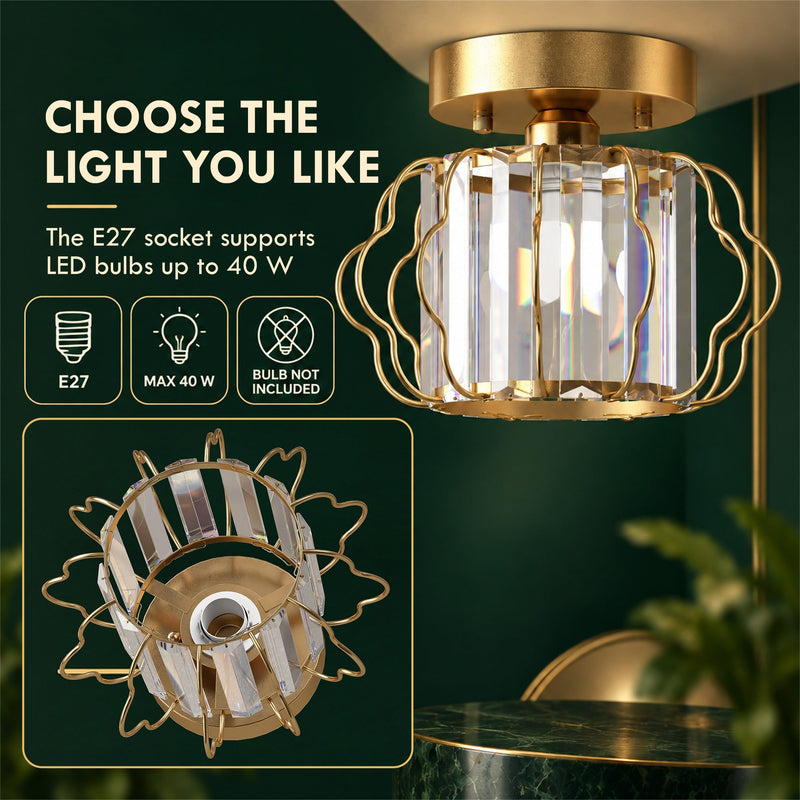 Crystal ceiling light with E27 socket graphic, 40 W maximum, bulb not included