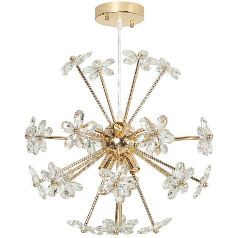 Homcom crystal flower starburst chandelier with gold-tone frame, studio view