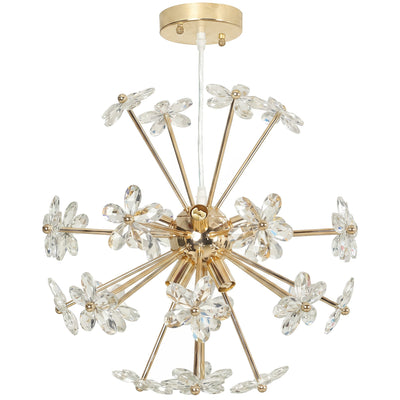 Homcom crystal flower starburst chandelier with gold-tone frame, studio view