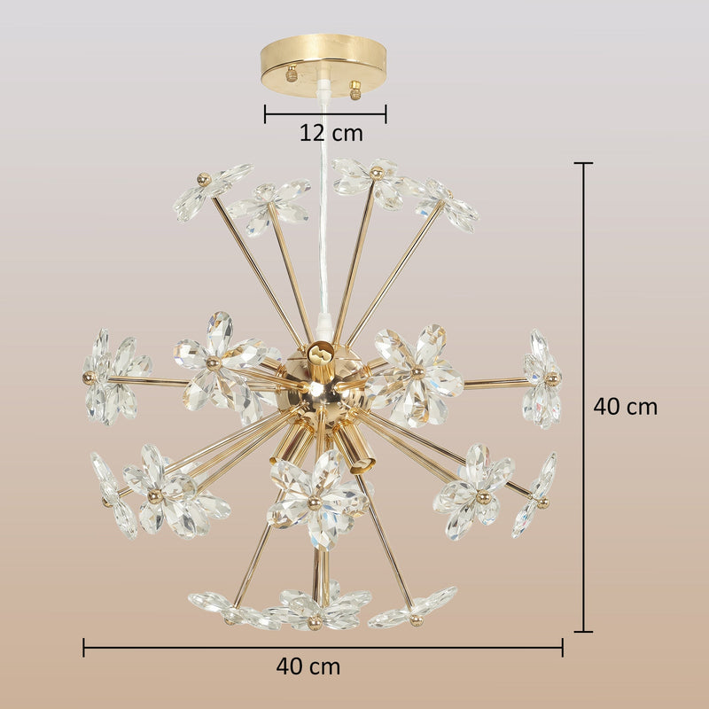 Dimensions diagram: 40cm diameter x 40cm height chandelier with 12cm ceiling plate