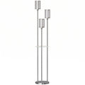Chrome 3-light crystal glass floor lamp with a round glass shelf on a white background