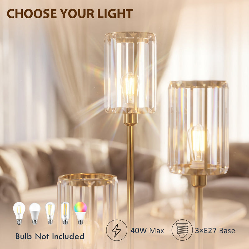 Close-up of crystal glass shades with E27 bulb sockets, 40W max, bulbs not included