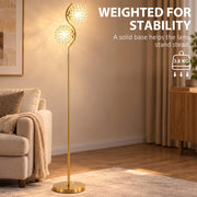 Gold floor lamp in a living room with a 3.8 kg weighted base callout