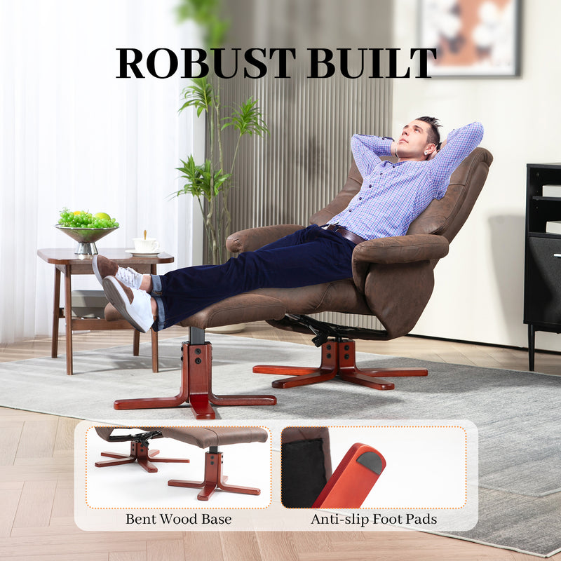 Dark Brown Manual Recliner Chair with Matching Footstool Faux Leather Comfort Set by Homcom