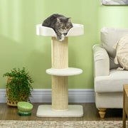 2 Tier Cat Tree with Basket Bed and Sisal Scratching Posts for Indoor Cats Cream White