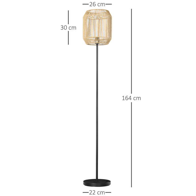 Floor Lamp with Hand Woven Rattan Shade Ideal for Cosy Living Rooms, Natural Brown