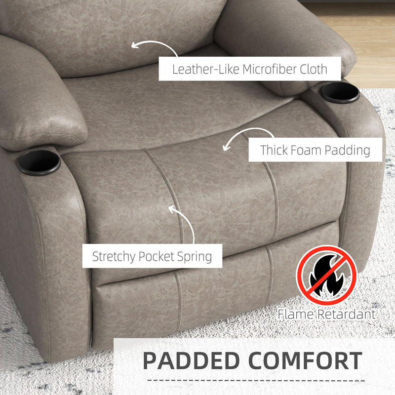 Recliner Armchair with Adjustable Leg Rest and Cup Holders for Home Living Room, Brown