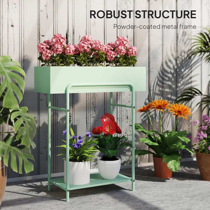 Green 2 Tier Metal Plant Stand with Drain Holes for Indoor and Outdoor Use by Outsunny