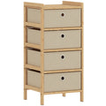 Slim Chest of Drawers for Organised Bedroom Storage with Bamboo Frame and Four Fabric Drawers Cream White AOSOM
