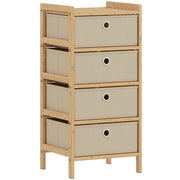 Slim Chest of Drawers for Organised Bedroom Storage with Bamboo Frame and Four Fabric Drawers Cream White AOSOM
