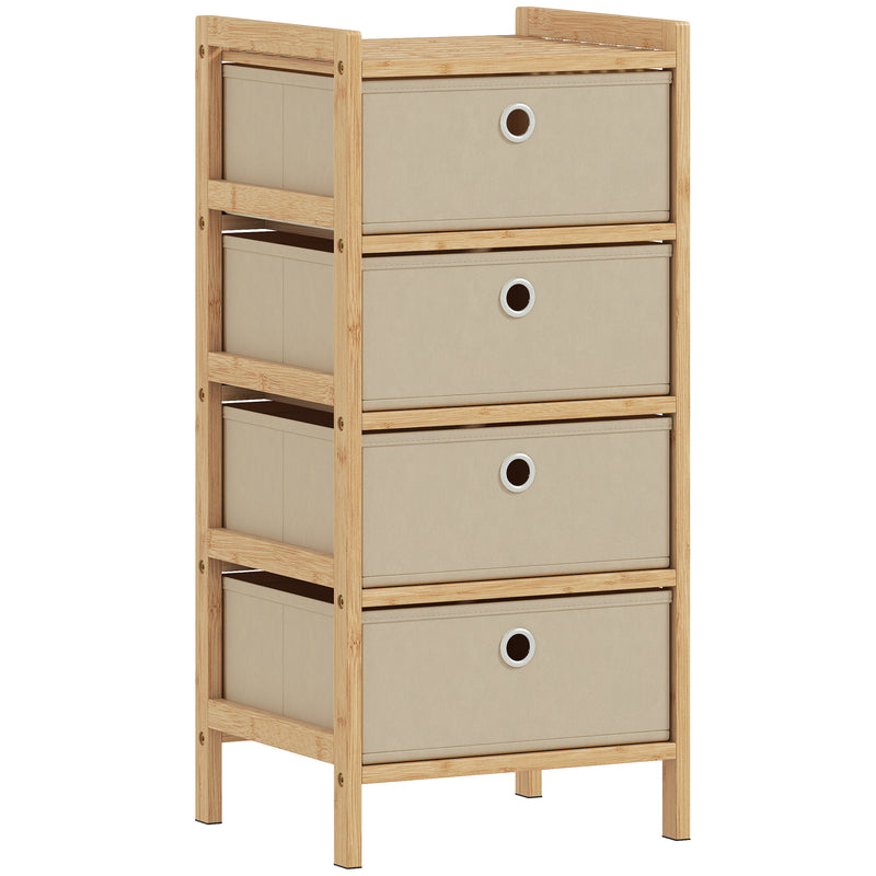 Slim Chest of Drawers for Organised Bedroom Storage with Bamboo Frame and Four Fabric Drawers Cream White AOSOM